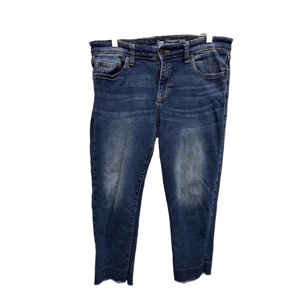 Gap Straight Crop Coupe 3/4 Droite Capri Jeans 10 30R Raw Hem Denim Pockets Zip